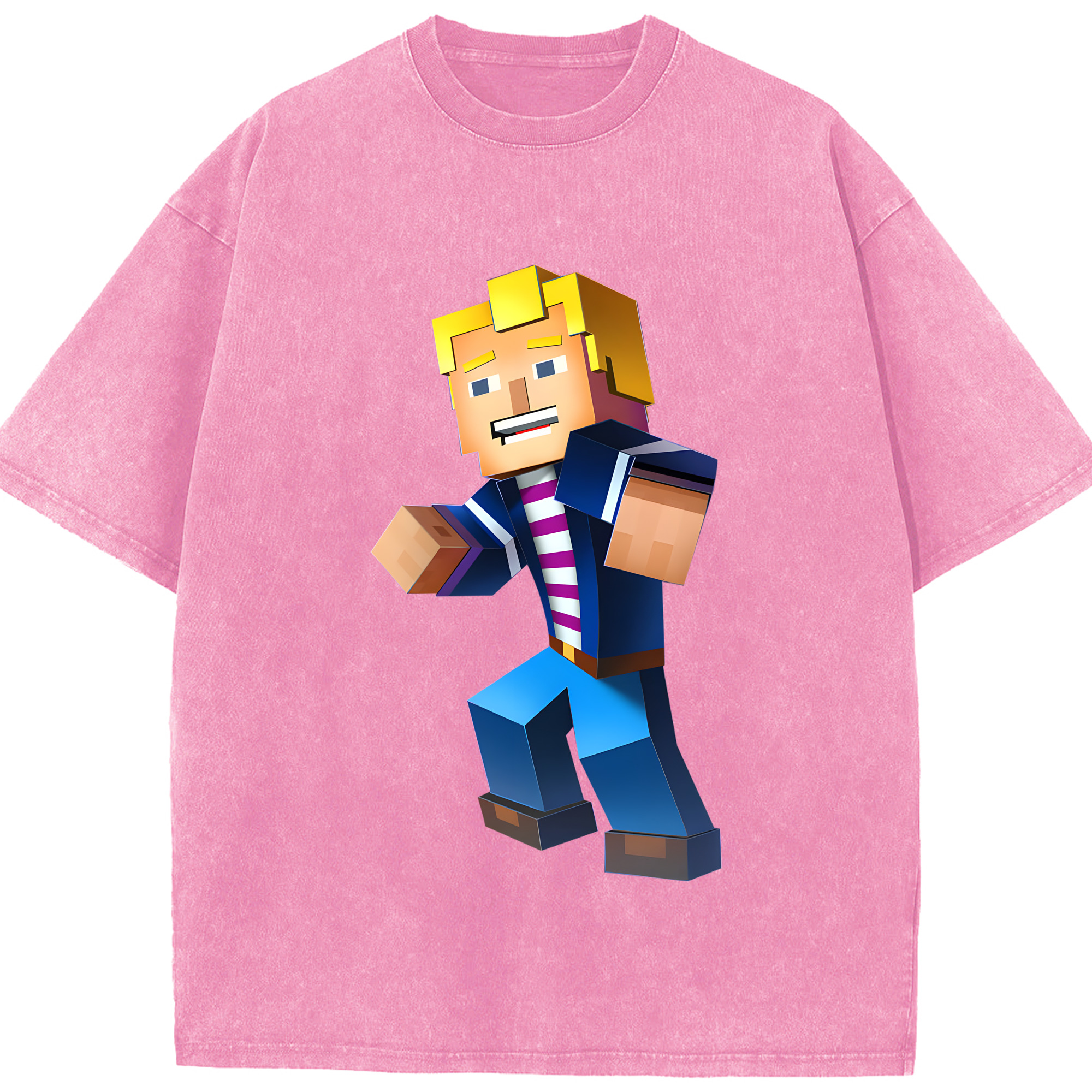 （画像用） マインクラフト ブロックの世界 Minecraft MC Block world 綿100% ヴィンテージ風 半袖Tシャツ（フロントプリント）